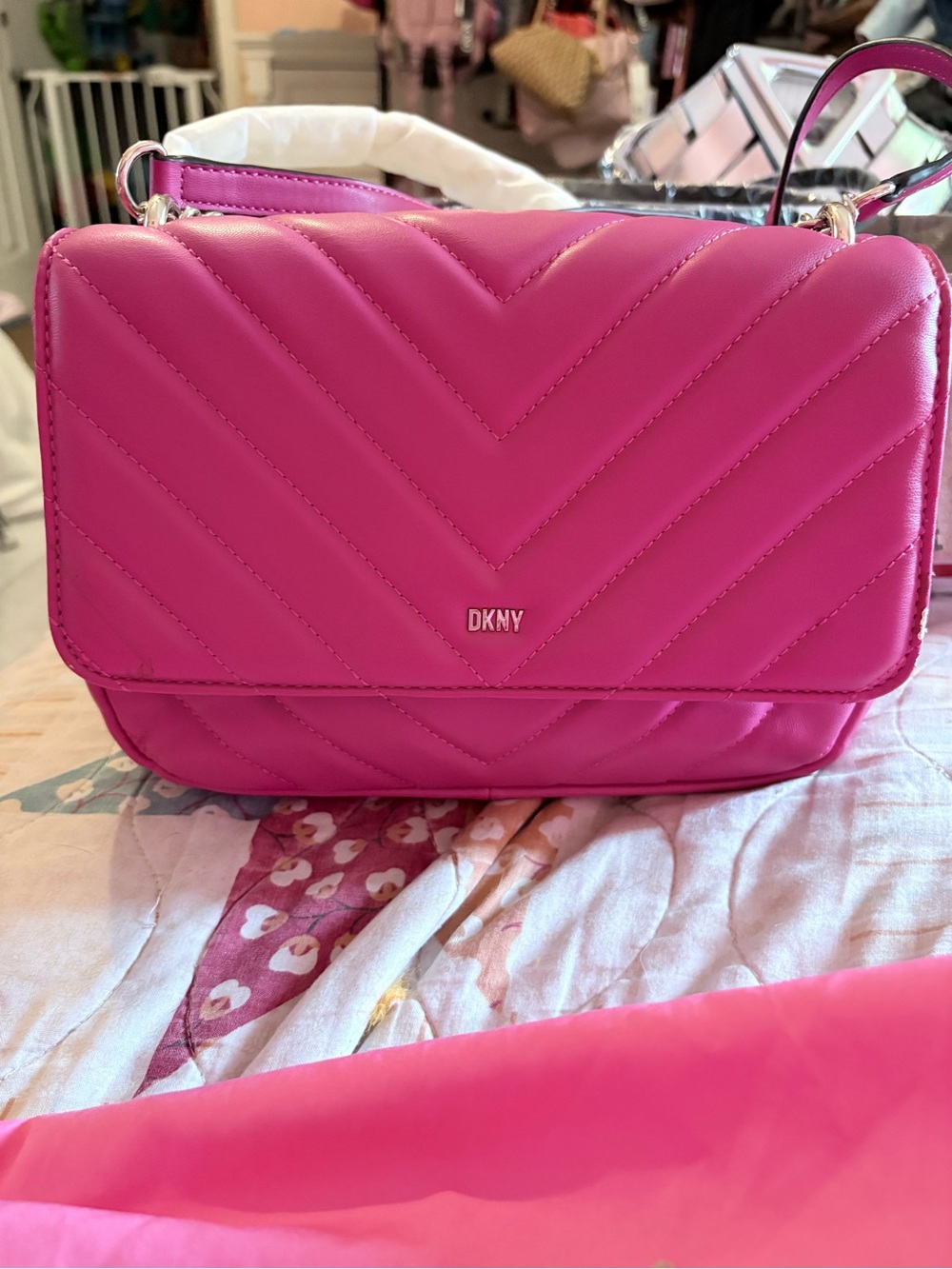 DKNY Quilted Crossbody Bag - Bright Pink